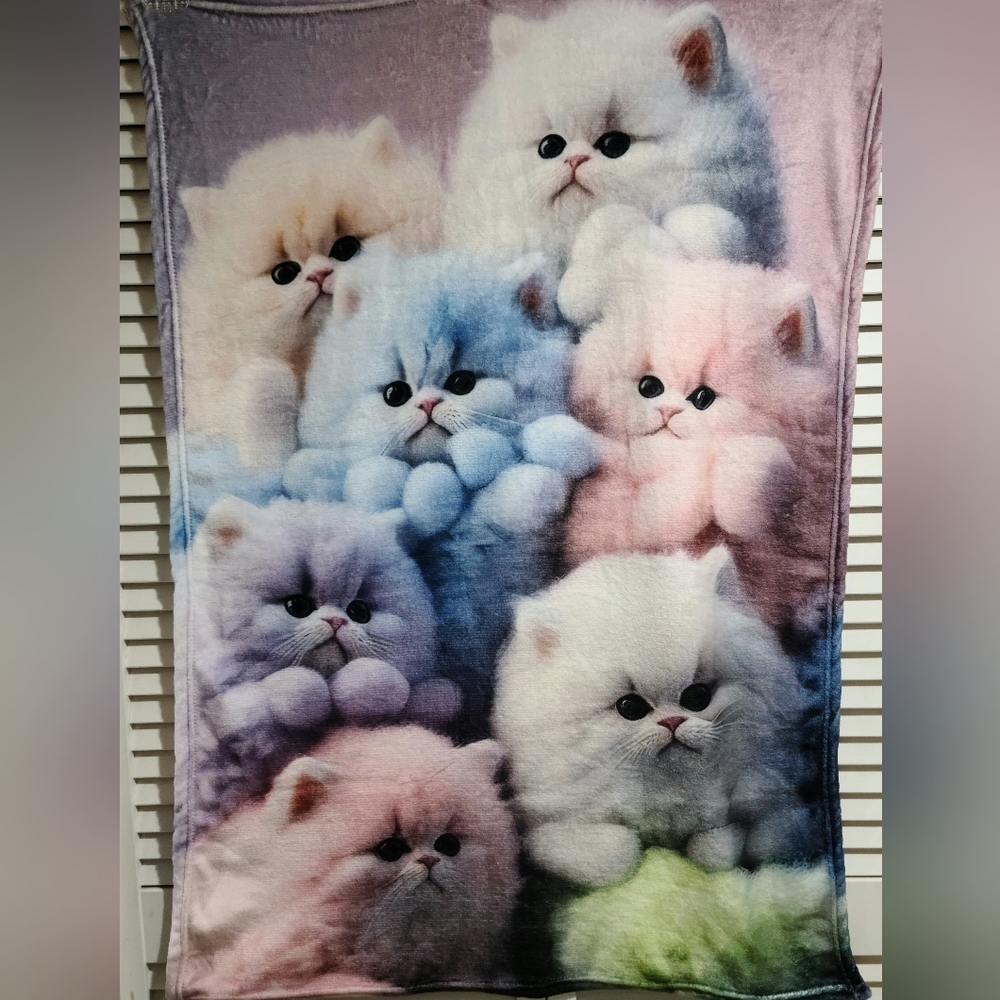 Fluffy COZY Persian Kittens LapsizeThrow Blanket - Soft Printed Design NWT